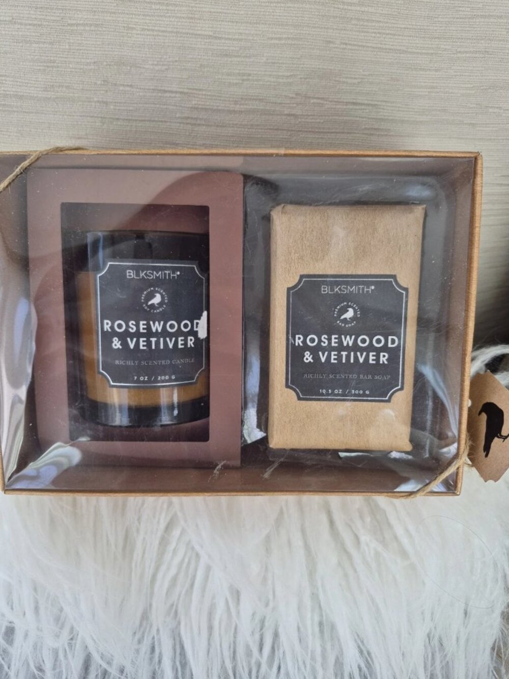 BLKSMITH PREMIUM ROSEWOOD & VETIVER MENS GIFT SET SOY CANDLE & BAR SOAP